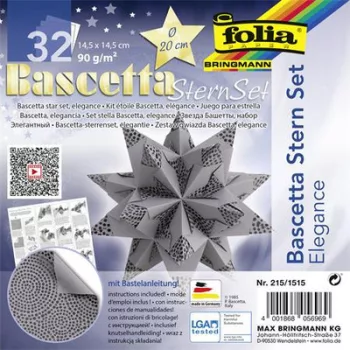   Bascetta csillag készlet, 14,5x14,5 cm, 90 g, 32 lap, FOLIA, antracit-gyöngyök
