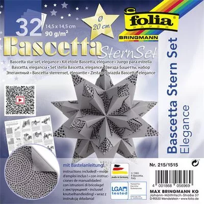 Bascetta csillag készlet, 14,5x14,5 cm, 90 g, 32 lap, FOLIA, antracit-gyöngyök