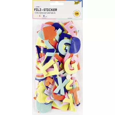 Matrica készlet, filc, 190 db, betűk, FOLIA, különböző színek 1 készlet