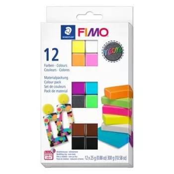   Gyurma, készlet, 12x25 g, égethető, FIMO "Effect Colours", 12 különböző neon szín 0,3 kg