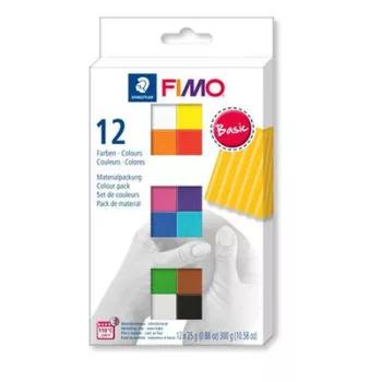   Gyurma, készlet, 12x25 g, égethető, FIMO "Soft Basic", 12 különböző szín