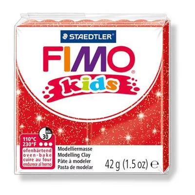 Gyurma, 42 g, égethető, FIMO "Kids", glitteres piros 0,042 kg