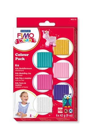 Gyurma készlet, 6x42 g, égethető, lányoknak, FIMO "Kids Color Pack", 6 különböző szín
