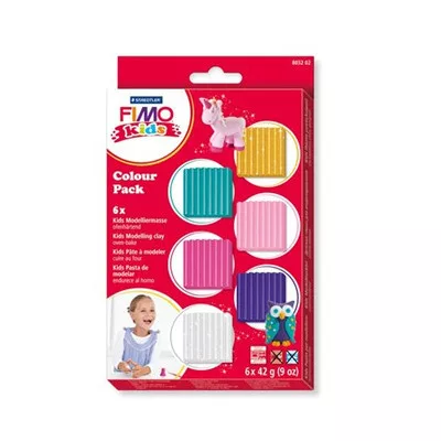 Gyurma készlet, 6x42 g, égethető, lányoknak, FIMO "Kids Color Pack", 6 különböző szín 0,252 kg