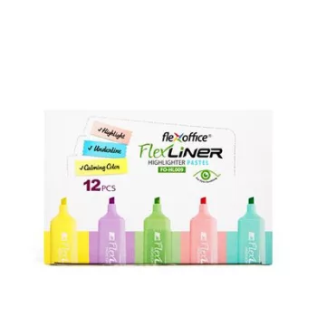   Szövegkiemelő készlet, 1-5 mm, FLEXOFFICE "Flexliner", vegyes pasztell színek (szín nem választható) 12 db
