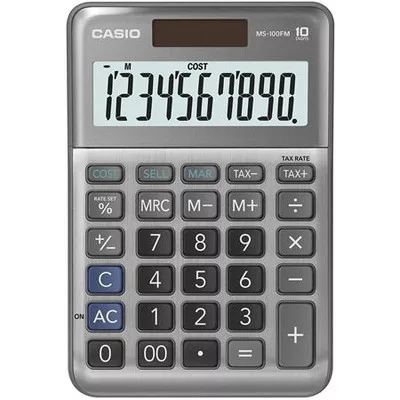 Számológép, asztali, 10 számjegy, CASIO "MS-100 FM", szürke 1 db