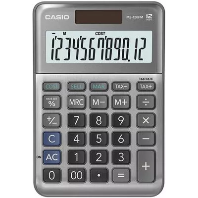 Számológép, asztali, 12 számjegy, CASIO "MS-120 FM", szürke 1 db