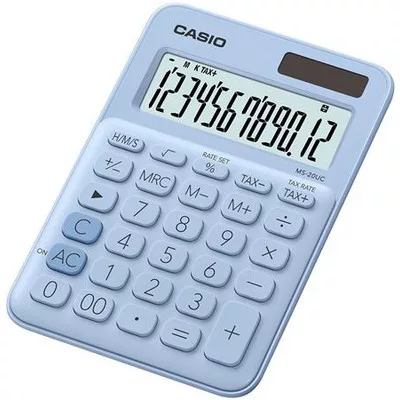 Számológép, asztali, 12 számjegy, CASIO "MS 20UC", világoskék 1 db