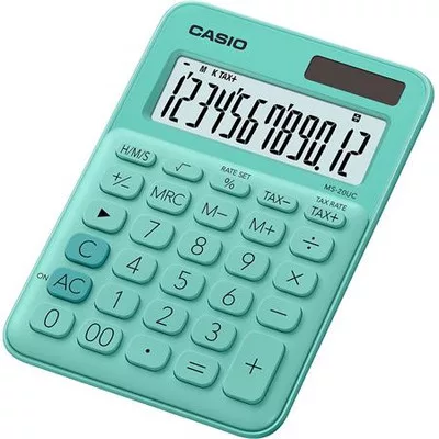 Számológép, asztali, 12 számjegy, CASIO, "MS 20 UC", zöld 1 db