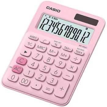  Számológép, asztali, 12 számjegy, CASIO, "MS 20 UC" rózsaszín 1 db