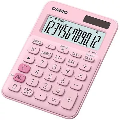 Számológép, asztali, 12 számjegy, CASIO, "MS 20 UC" rózsaszín 1 db