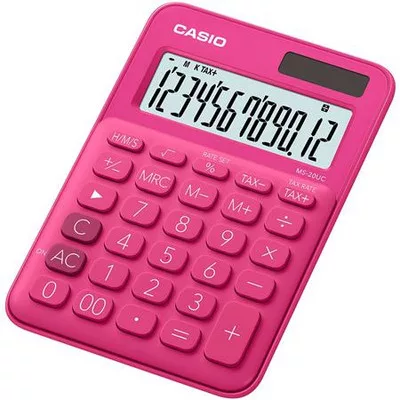Számológép, asztali, 12 számjegy, CASIO, "MS 20 UC", magenta 1 db