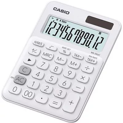 Számológép, asztali, 12 számjegy, CASIO "MS 20UC", fehér 1 db