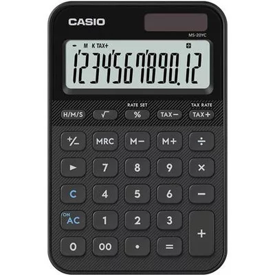 Számológép, asztali, 12 számjegy, CASIO, "MS 20 YC", fekete 1 db