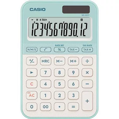 Számológép, asztali, 12 számjegy, CASIO, "MS 20 YC", világoszöld 1 db