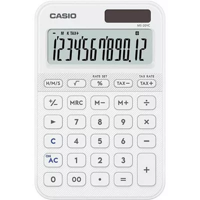 Számológép, asztali, 12 számjegy, CASIO, "MS 20 YC", fehér 1 db