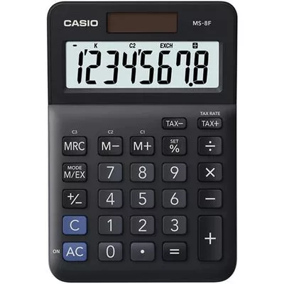 Számológép, asztali, 8 számjegy, CASIO "MS-8 F", fekete 1 db