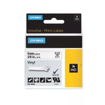   Feliratozógép szalag, vinil, 9 mm x 5,5 m,  DYMO "Rhino", fehér-fekete
