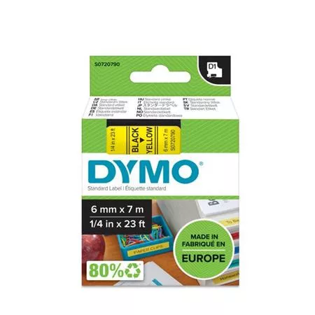 Feliratozógép szalag, 6 mm x 7 m, DYMO "D1", sárga-fekete 1 db