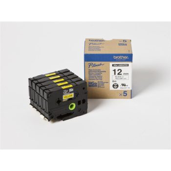   Brother P-touch HGe-631 szalag csomag, 12mm széles, 8 méter hosszú - SÁRGA / YELLOW alapon FEKETE / BLACK felirat