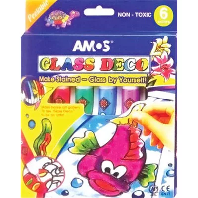 Üvegfóliafesték készlet, AMOS, 6 különböző szín 6 db