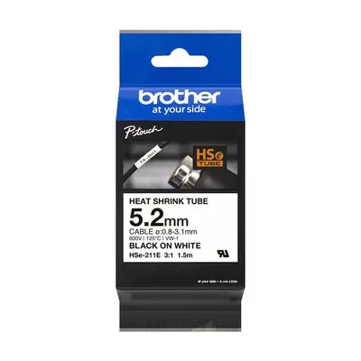 Brother P-touch HSe-211E szalagkazetta, 5,2 mm széles, 1,5 méter hosszú - FEHÉR alapon FEKETE / BLACK felirat