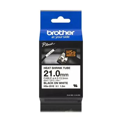 Brother P-touch HSe-251E szalagkazetta 21mm széles, 1,5 méter hosszú - FEHÉR alapon FEKETE / BLACK felirat