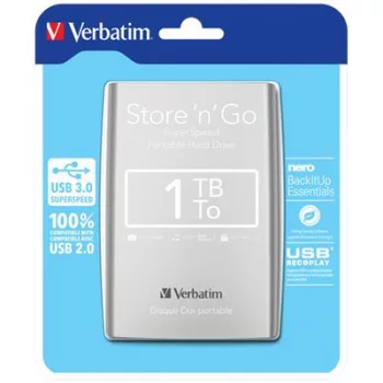   2,5" HDD (merevlemez), 1TB, USB 3.0, VERBATIM, ezüst 1 db