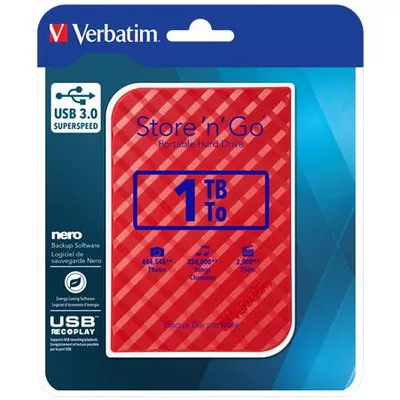 2,5" HDD (merevlemez), 1TB, USB 3.0, VERBATIM "Store n Go", piros 1 db