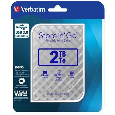 2,5" HDD (merevlemez), 2TB, USB 3.0, VERBATIM "Store n Go", ezüst 1 db