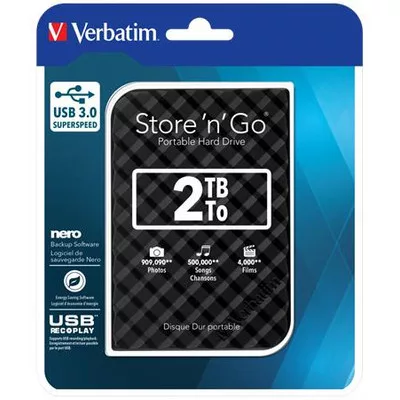 2,5" HDD (merevlemez), 2TB, USB 3.0, VERBATIM "Store n Go", fekete 1 db