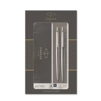   Golyóstoll és nyomósirón szett, díszdoboz, rozsdamentes acél tolltest, PARKER "Royal Jotter", kék 2 db