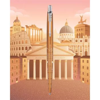   Golyóstoll, 0,7 mm, ezüst színű klip, mintás tolltest, PARKER, "Royal Jotter Róma", kék 1 db