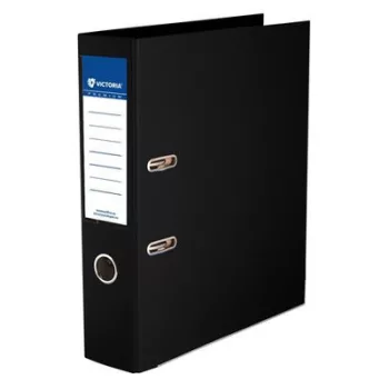   Iratrendező, 75 mm, A4, PP/PP, élvédő sínnel, VICTORIA OFFICE, "Premium", fekete