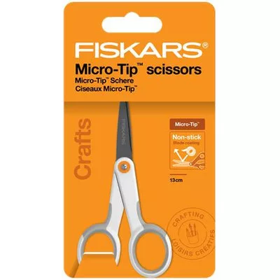 Olló, általános, tapadásmentes, 13 cm, FISKARS "MicroTip Titanium", fehér 1 db
