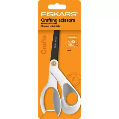 Olló, általános, tapadásmentes, 21 cm, FISKARS "Titanium", fehér 1 db