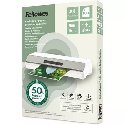 Meleglamináló fólia, 80 mikron, A4, fényes, 100 db, FELLOWES "Light"