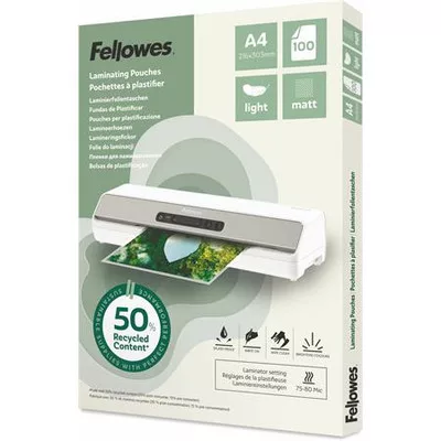 Meleglamináló fólia, 80 mikron, A4, matt, 100 db, FELLOWES "Light"