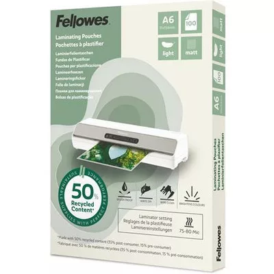 Meleglamináló fólia, 80 mikron, A6, matt, 100 db, FELLOWES "Light"