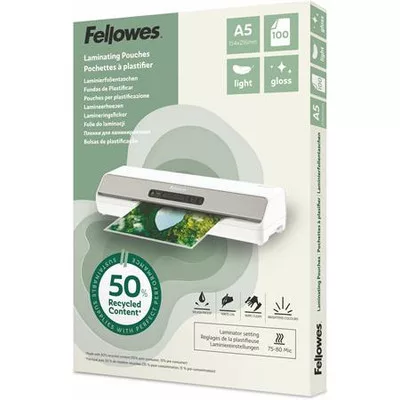 Meleglamináló fólia, 80 mikron, A5, fényes, 100 db, FELLOWES "Light"