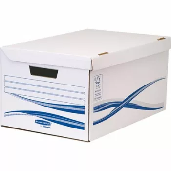   Csapófedeles archiválókonténer, karton, nagy, 6 db Archiválódobozzal, FELLOWES "Bankers Box Basic", kék-fehér 7 db