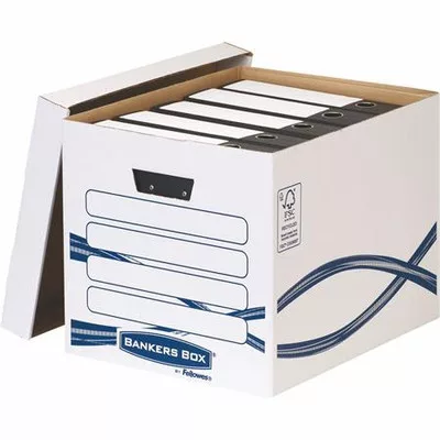 Archiválókonténer, karton, FELLOWES, "Bankers Box Basic Tall", kék-fehér 10 db