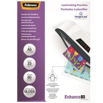   Meleglamináló fólia, 80 mikron, A5, fényes, 25 db, FELLOWES