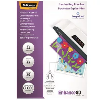   Meleglamináló fólia, 80 mikron, A4, fényes, 25 db, FELLOWES