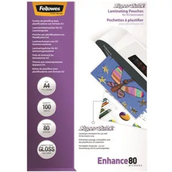   Meleglamináló fólia, 80 mikron, A4, SuperQuick, fényes, 100 db, FELLOWES