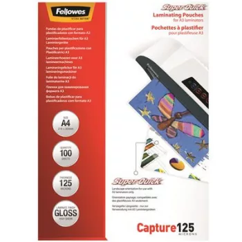   Meleglamináló fólia, 125 mikron, A4, SuperQuick, fényes, 100 db, FELLOWES