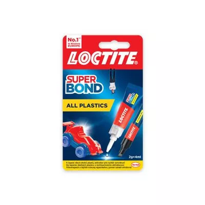Pillanatragasztó gél, 2 g + 4 ml, HENKEL "Loctite Super Bond Plastik" 2E-3 kg