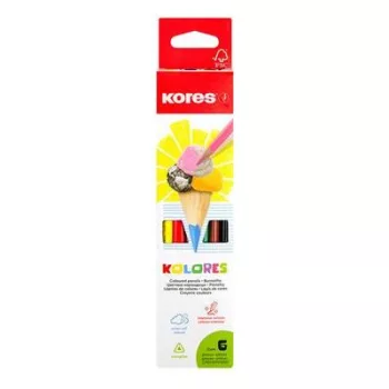   Színes ceruza készlet, háromszögletű, KORES "Triangular", 6 különböző szín