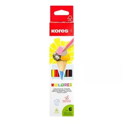 Színes ceruza készlet, háromszögletű, KORES "Triangular", 6 különböző szín