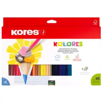   Színes ceruza készlet, háromszögletű, KORES "Triangular", 36 különböző szín 36 db